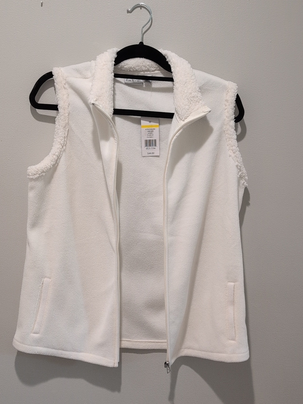 Kim Rogers Ivory Faux-Sherpa Fleece Zip Vest